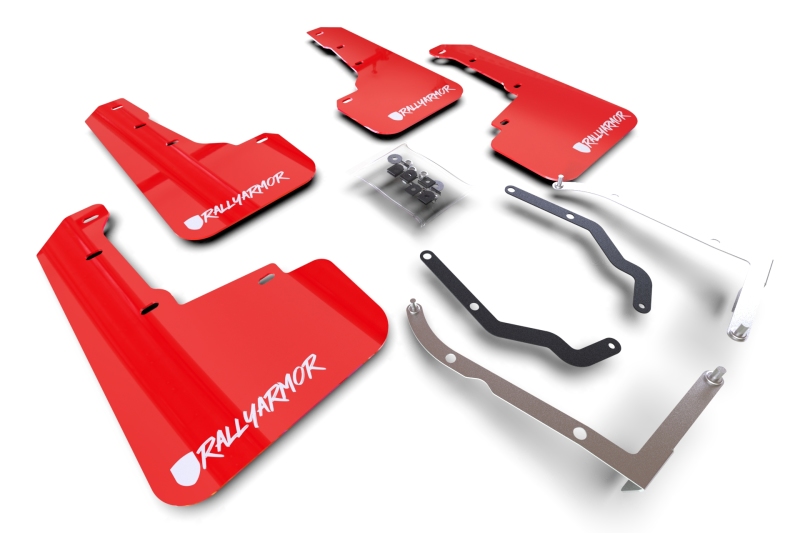 Subaru XV Crosstrek Mud Flaps - Rally Armor - UR - White Logo Altered Font - Red - `18-`23